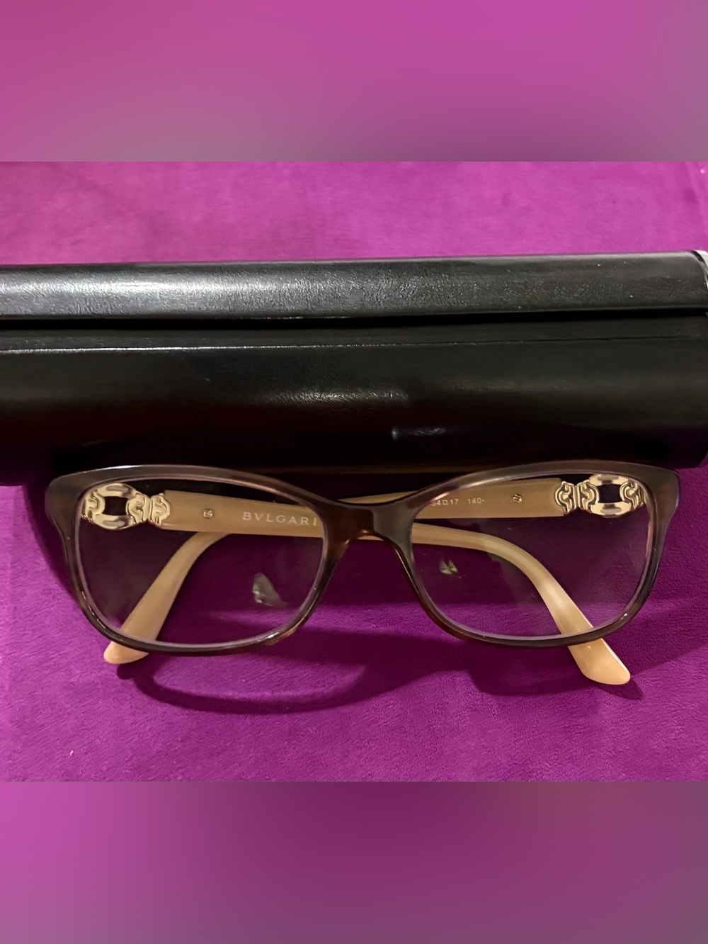 Bvlgari Brown Frame with Cream with rhinestone Temples Eyeglass Frame